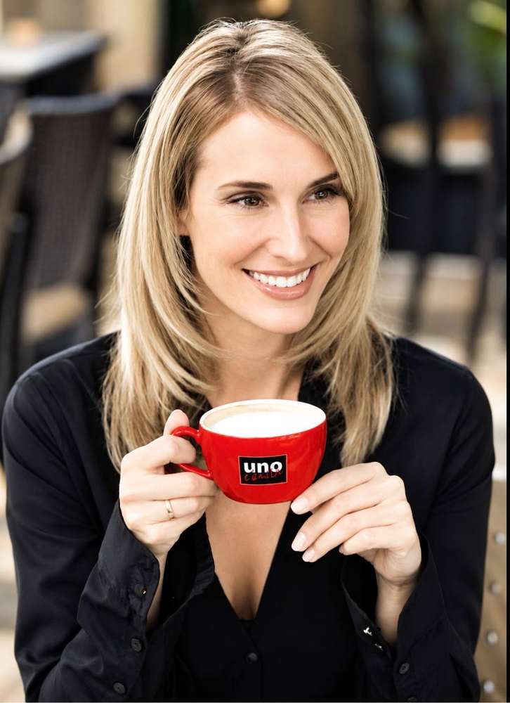 Salon portrait with coffee